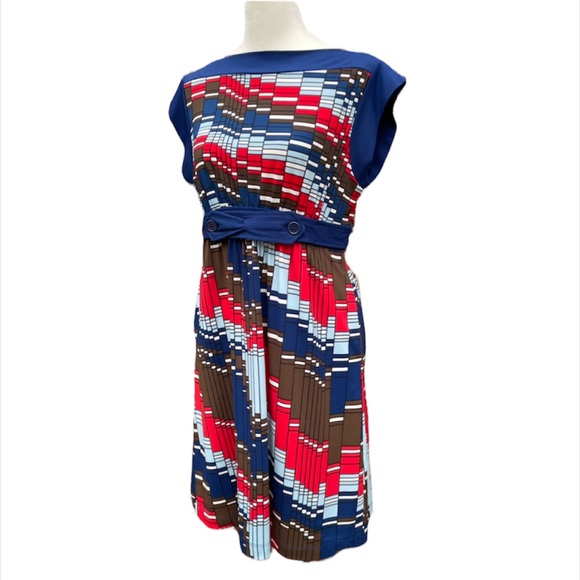 BCBGMaxAzia  70s Retro Dress In Poppy Multi Size Small Red Blue - Picture 11 of 11